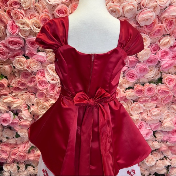 Little Girls Tea Length Red Dress - Picture 6 of 8